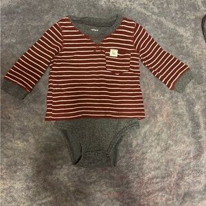 Striped Red and Gray Baby Bodysuit